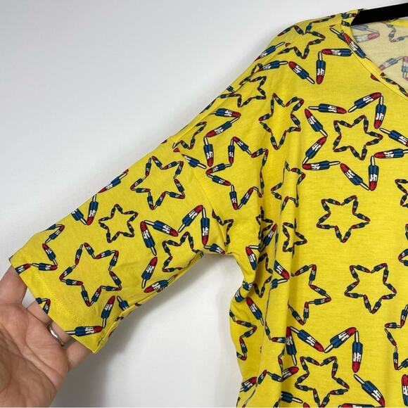 Lularoe Irma Tunic Women's XXS Novelty Popsicle Star Print Patriotic Yellow - Picture 4 of 11